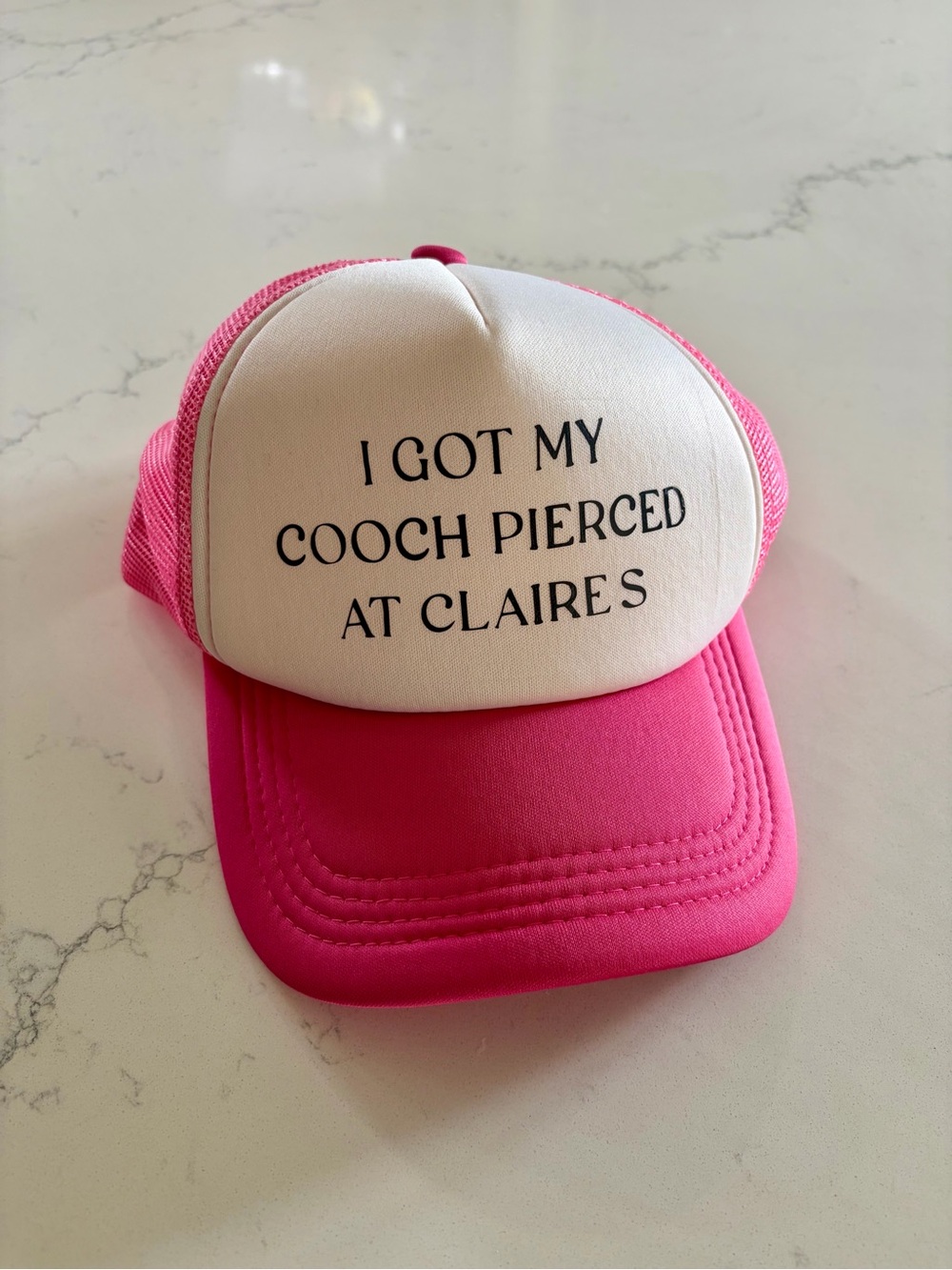 Pink & White Trucker Hat with Slogan - Women’s OS